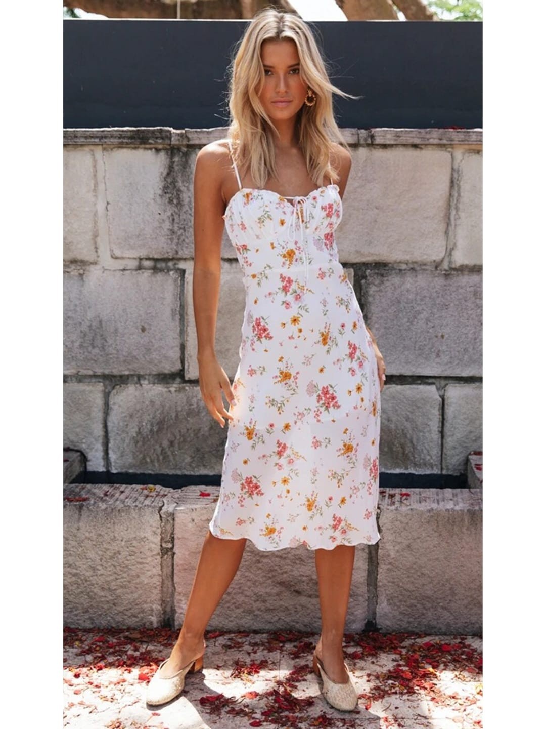 

BoStreet White Floral A-Line Dress