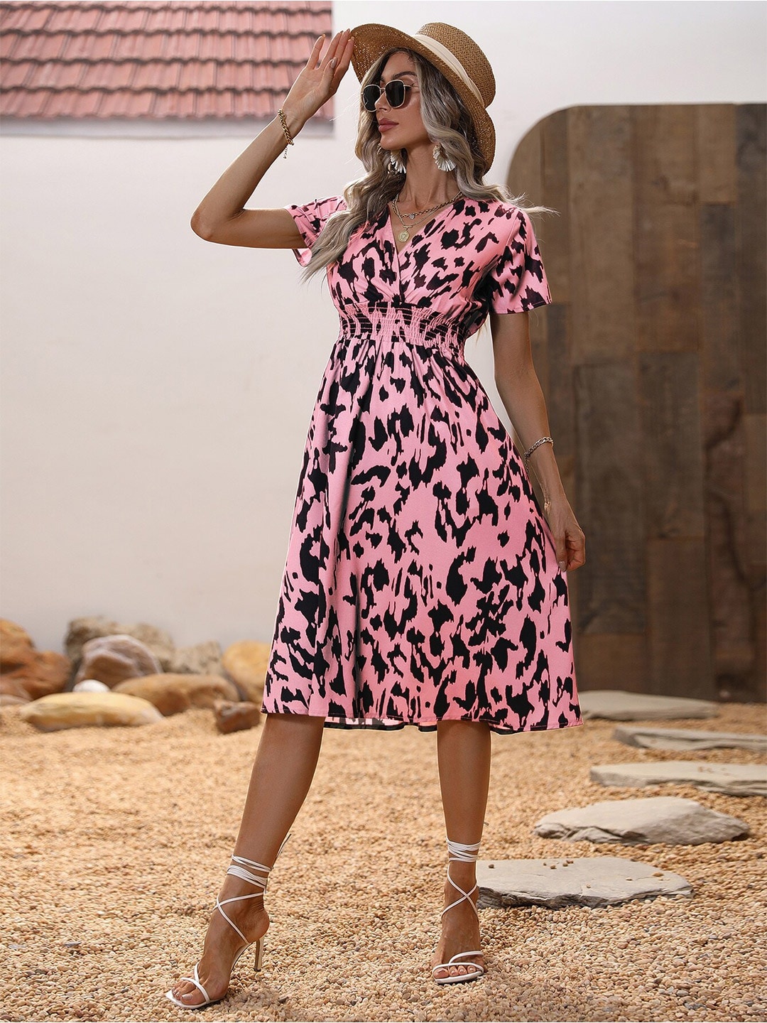 

StyleCast Women Pink & Black Fit & Flare Dress