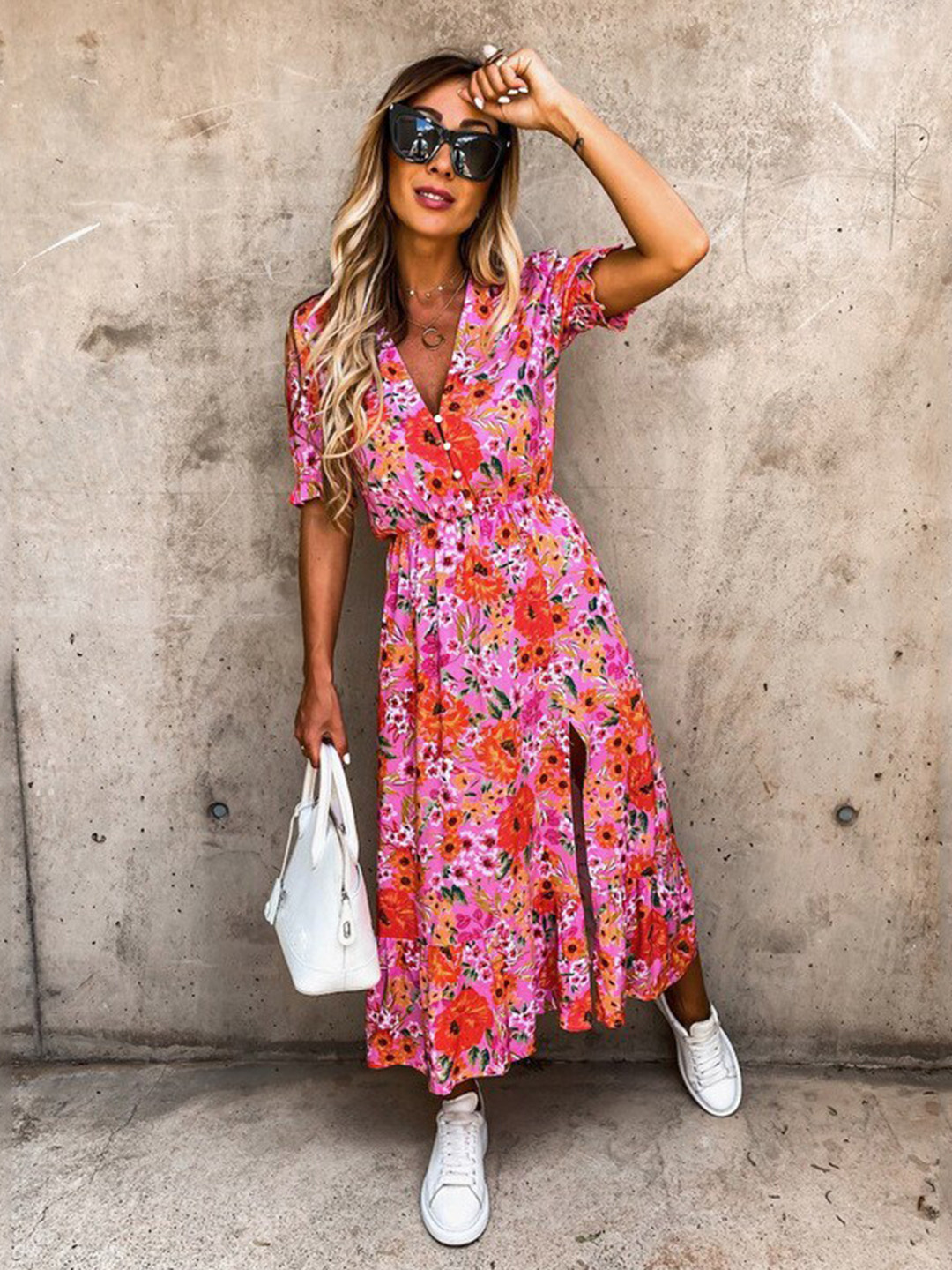 

BoStreet Pink Floral Maxi Dress