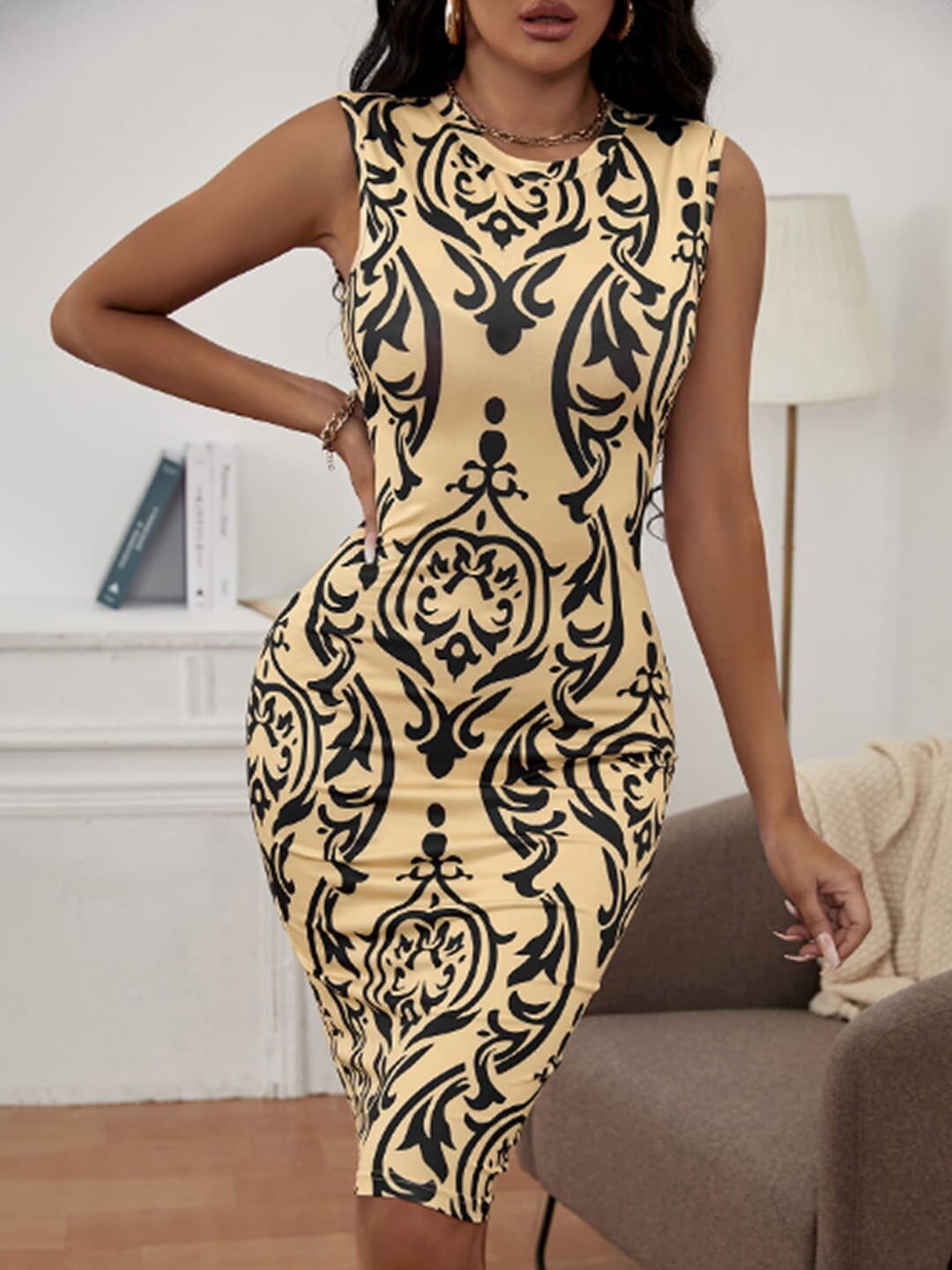 

BoStreet Cream-Coloured Animal Sheath Dress