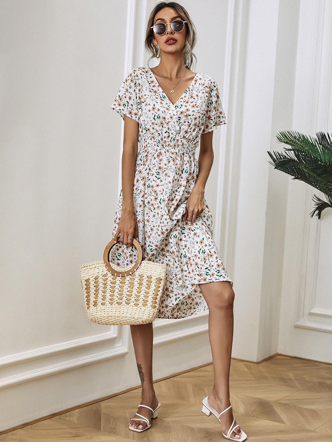 

StyleCast White Floral A-Line Midi Dress