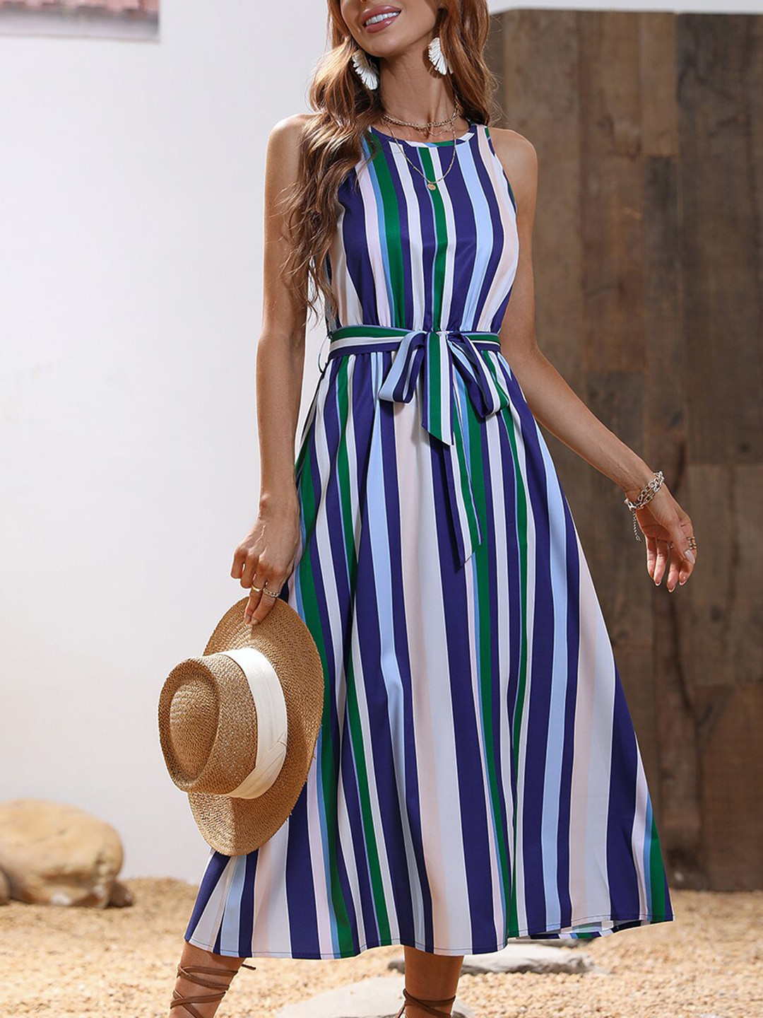 

BoStreet Multicoloured Striped Midi Dress, Multi