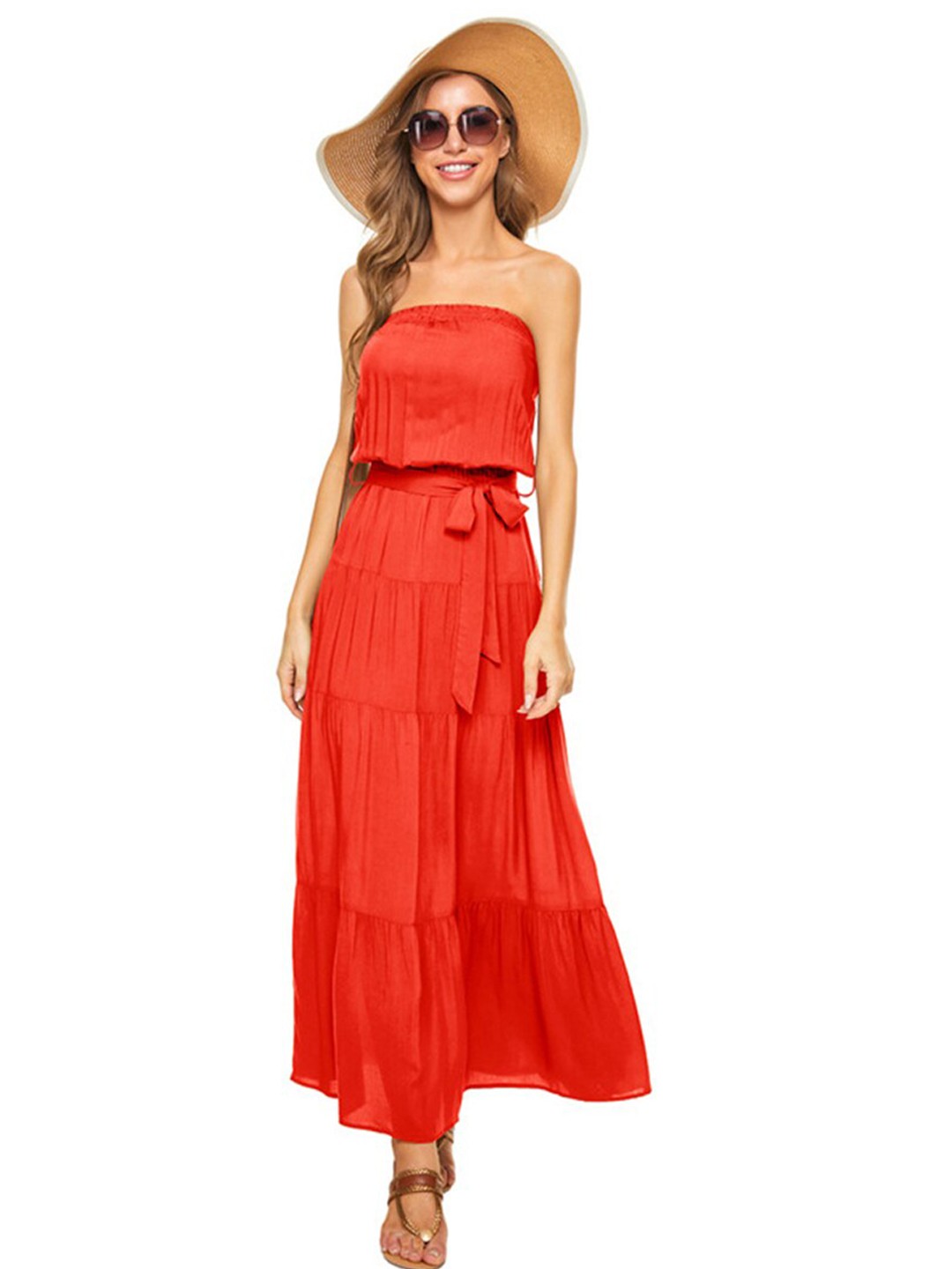 

BoStreet Red & lust Off-Shoulder Maxi Dress