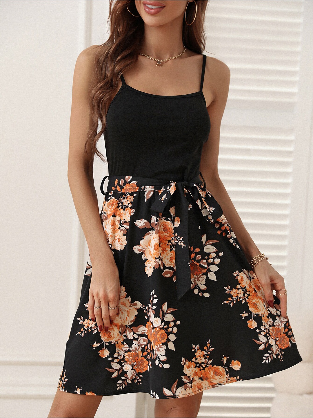 

BoStreet Black & Chinese Black Floral Dress
