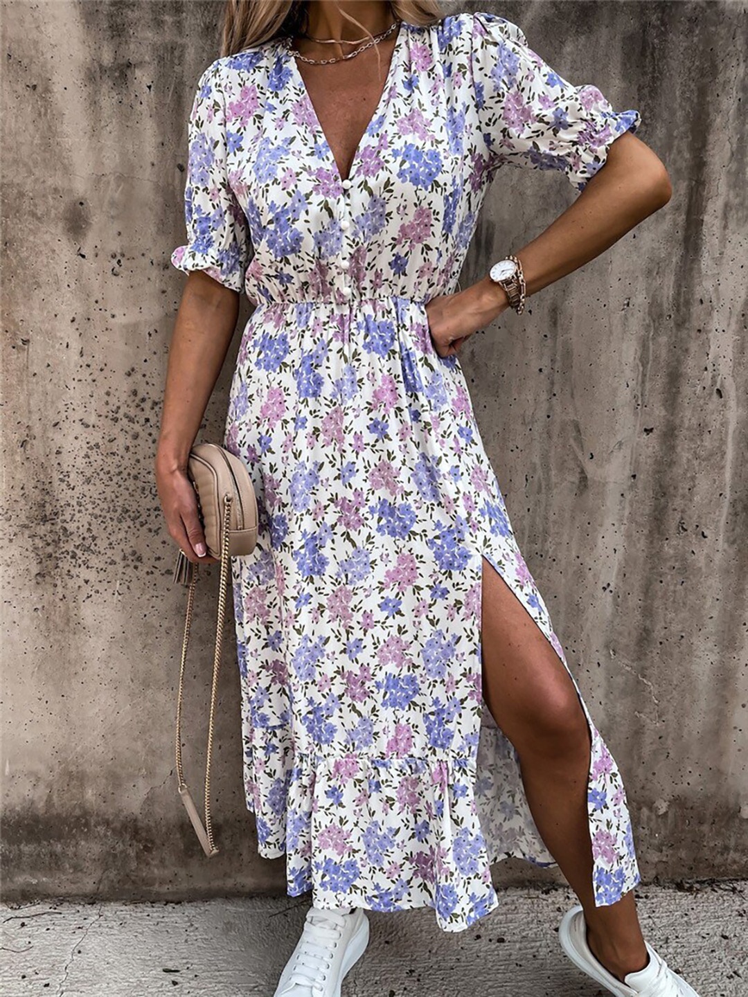 

BoStreet White & Blue Floral Maxi Dress