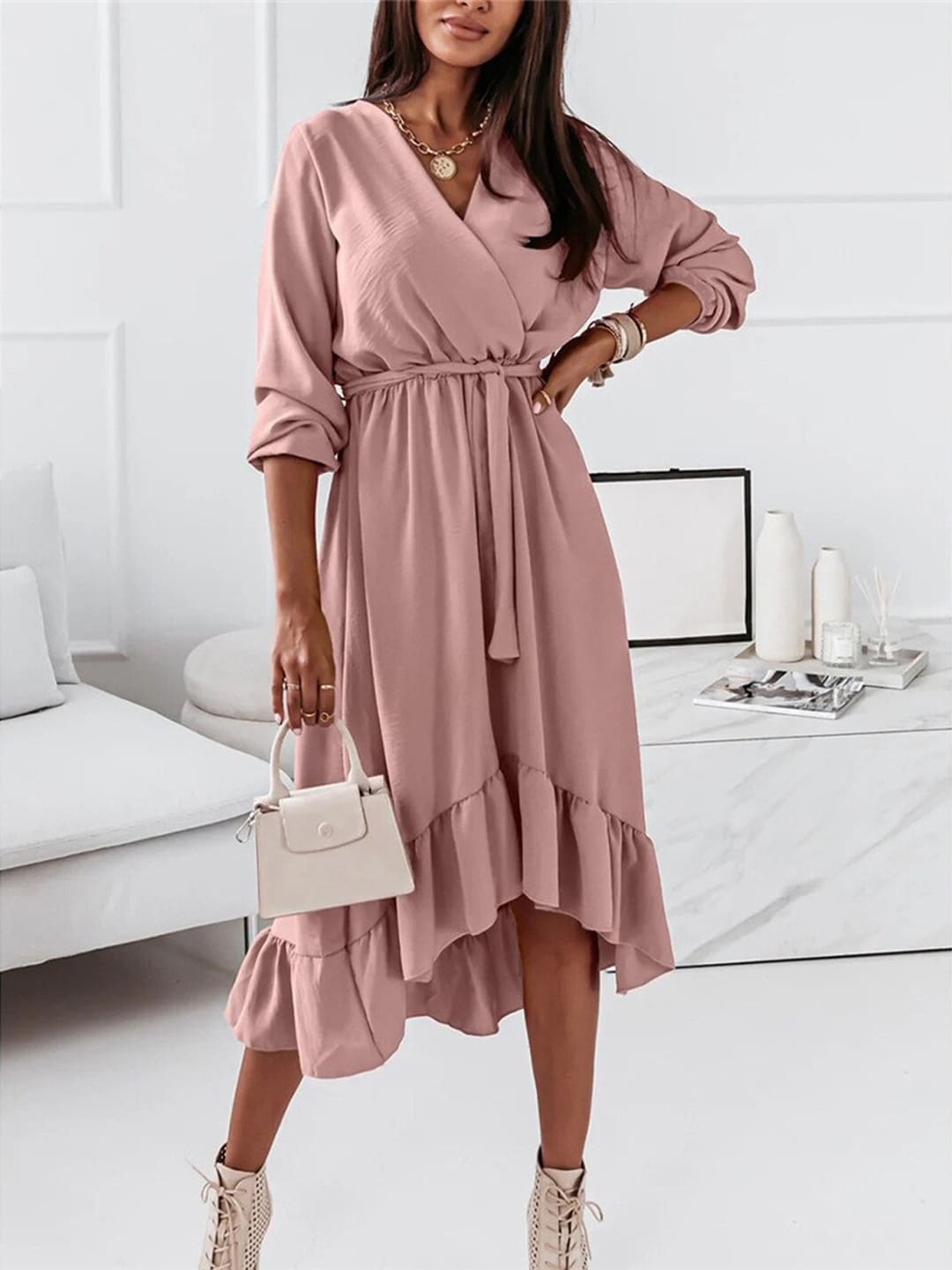 

BoStreet Women Pink Wrap Dress