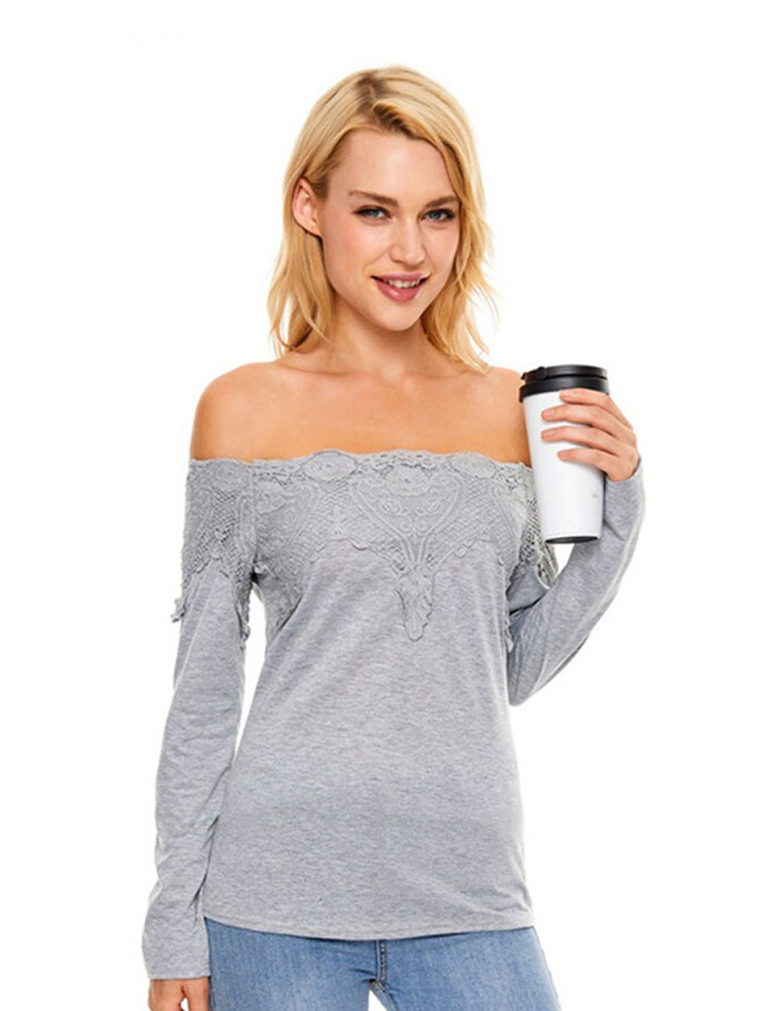 

BoStreet Grey Off-Shoulder Bardot Top