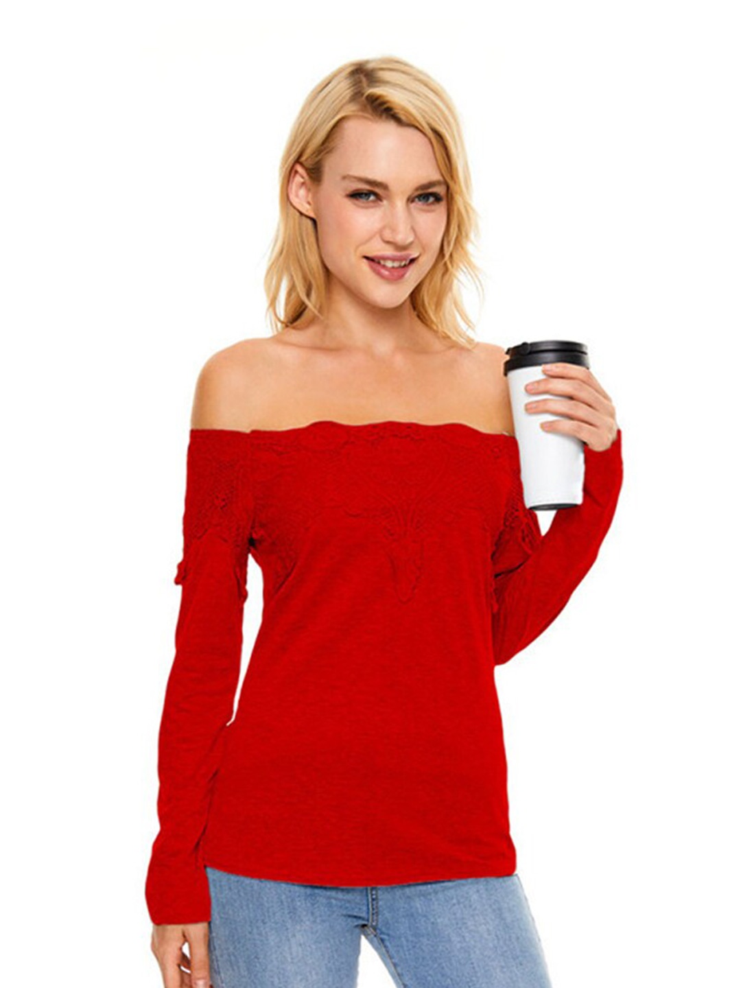 

BoStreet Red Off-Shoulder Bardot Top