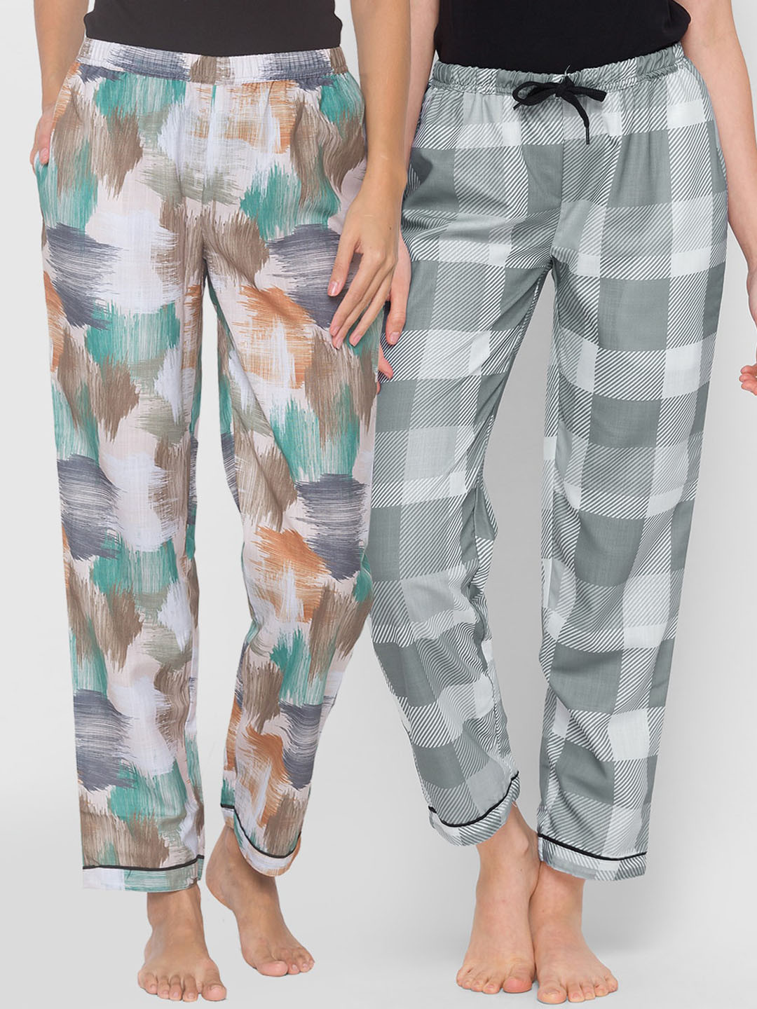 

FashionRack Women Pack of 2 Printed Cotton Lounge Pants, Beige