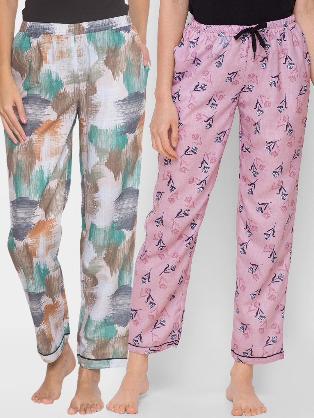 

FashionRack Women Beige & Pink Pack of 2 Printed Cotton Lounge Pants