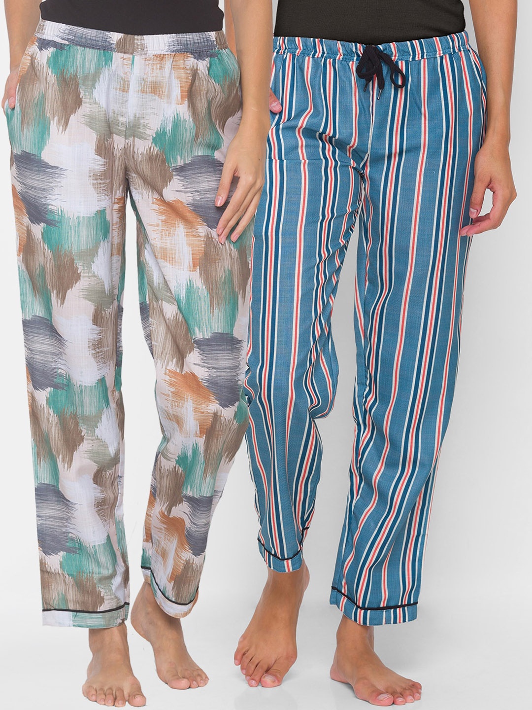

FashionRack Women Pack of 2 Printed Cotton Lounge Pants, Beige