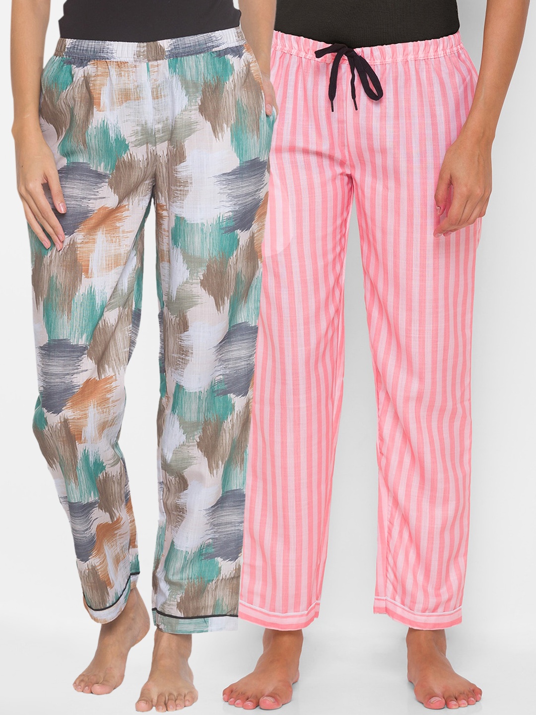 

FashionRack Pack of 2 Women Beige & Pink Printed Lounge Pants