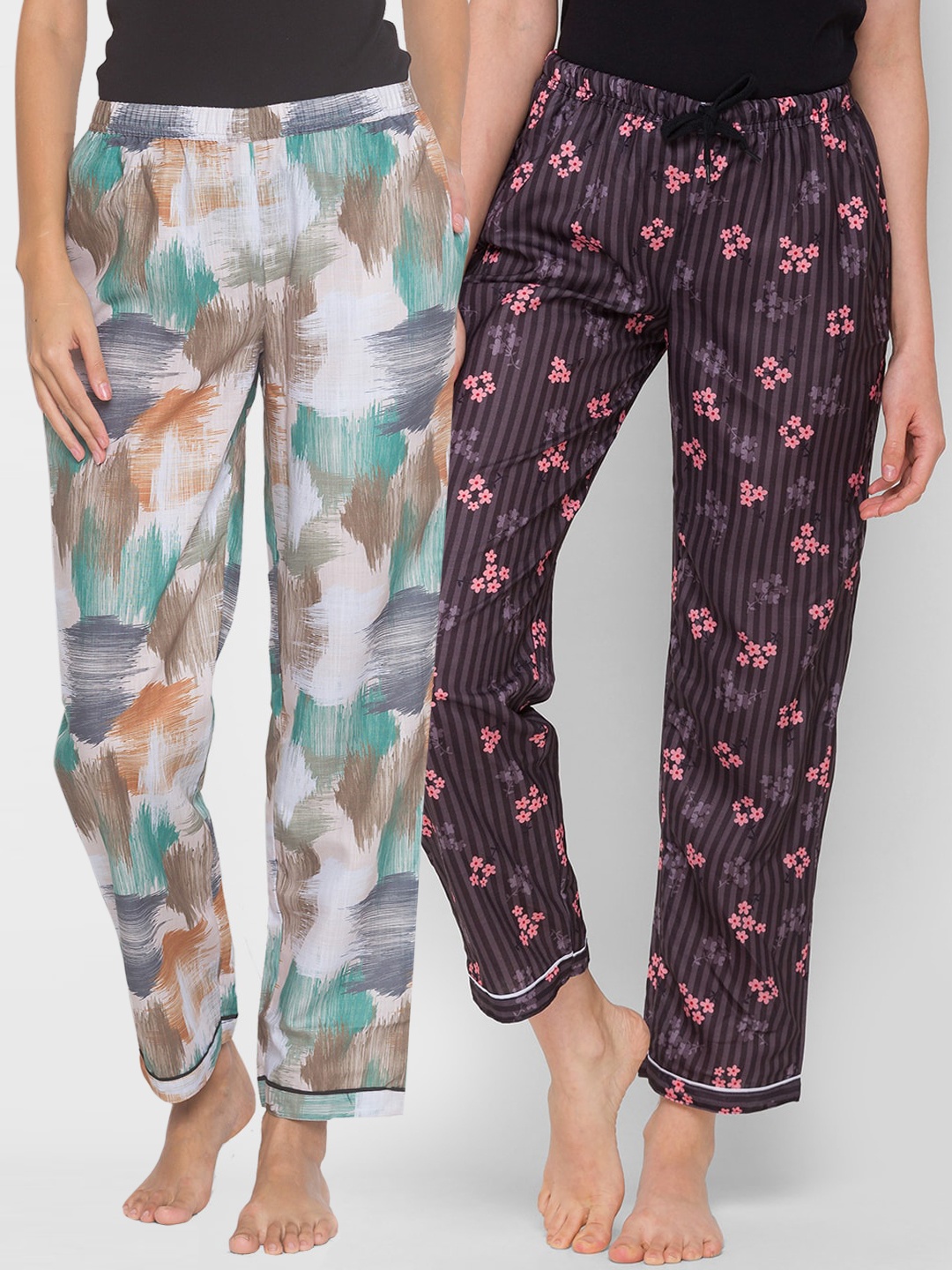 

FashionRack Pack of 2 Beige & Brown Printed Cotton Lounge Pants