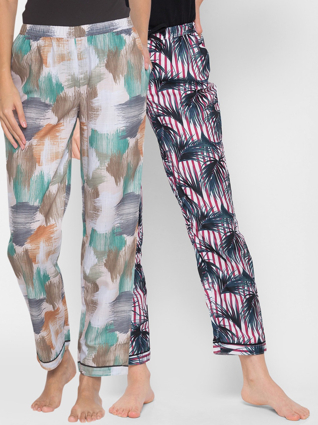 

FashionRack Women Set of 2 Printed Cotton Lounge Pants, White