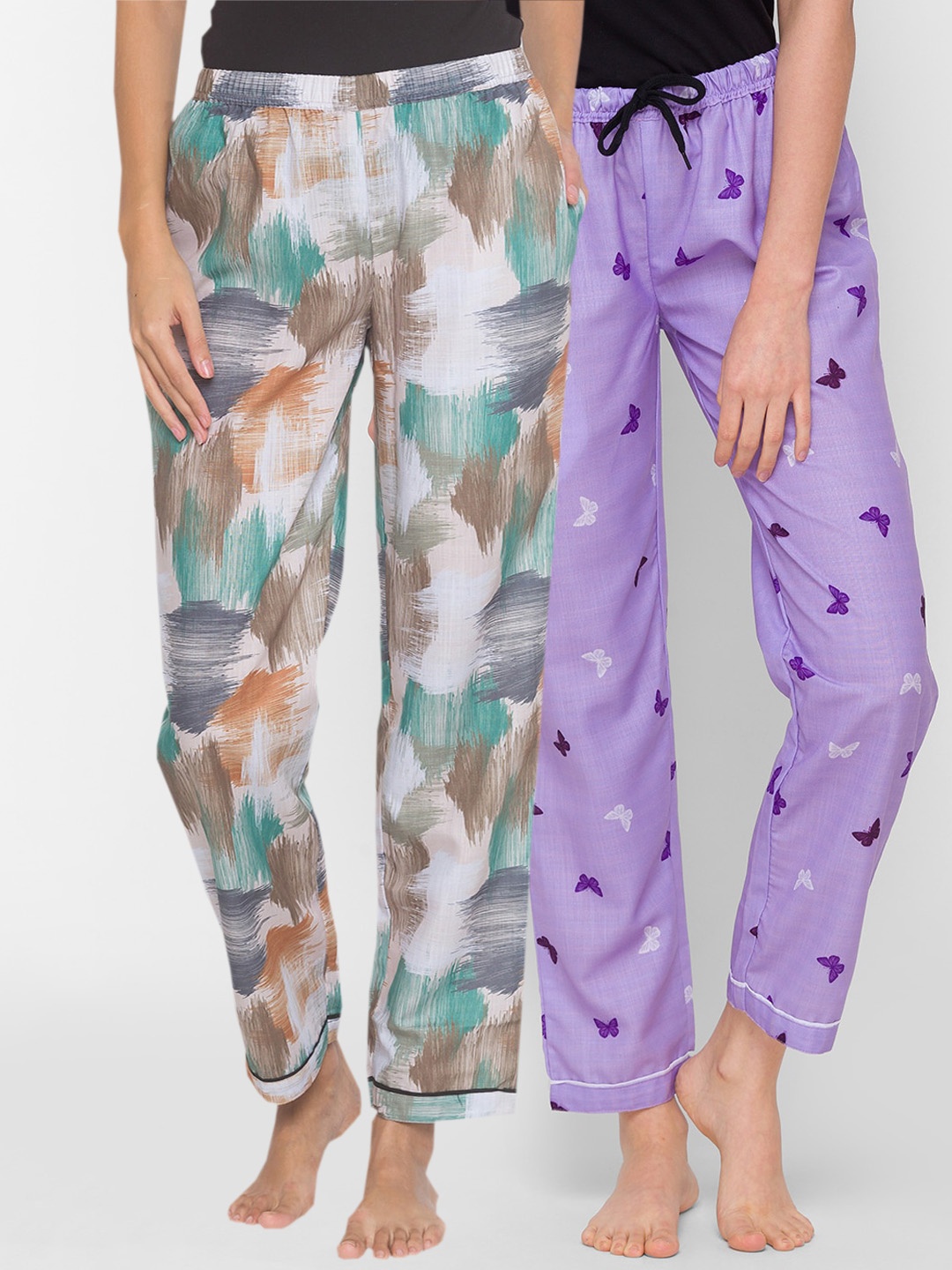 

FashionRack Women Pack of 2 Printed Cotton Lounge Pants, Beige