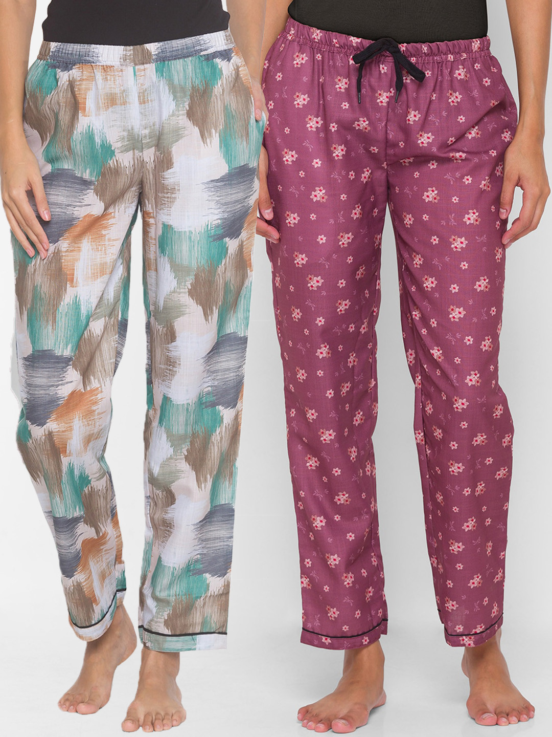 

FashionRack Women Pack of 2 Printed Cotton Lounge Pants, Beige