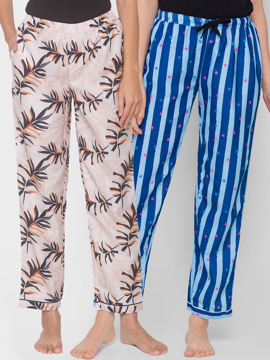 

FashionRack Women Pack of 2 Printed Cotton Lounge Pants, Beige