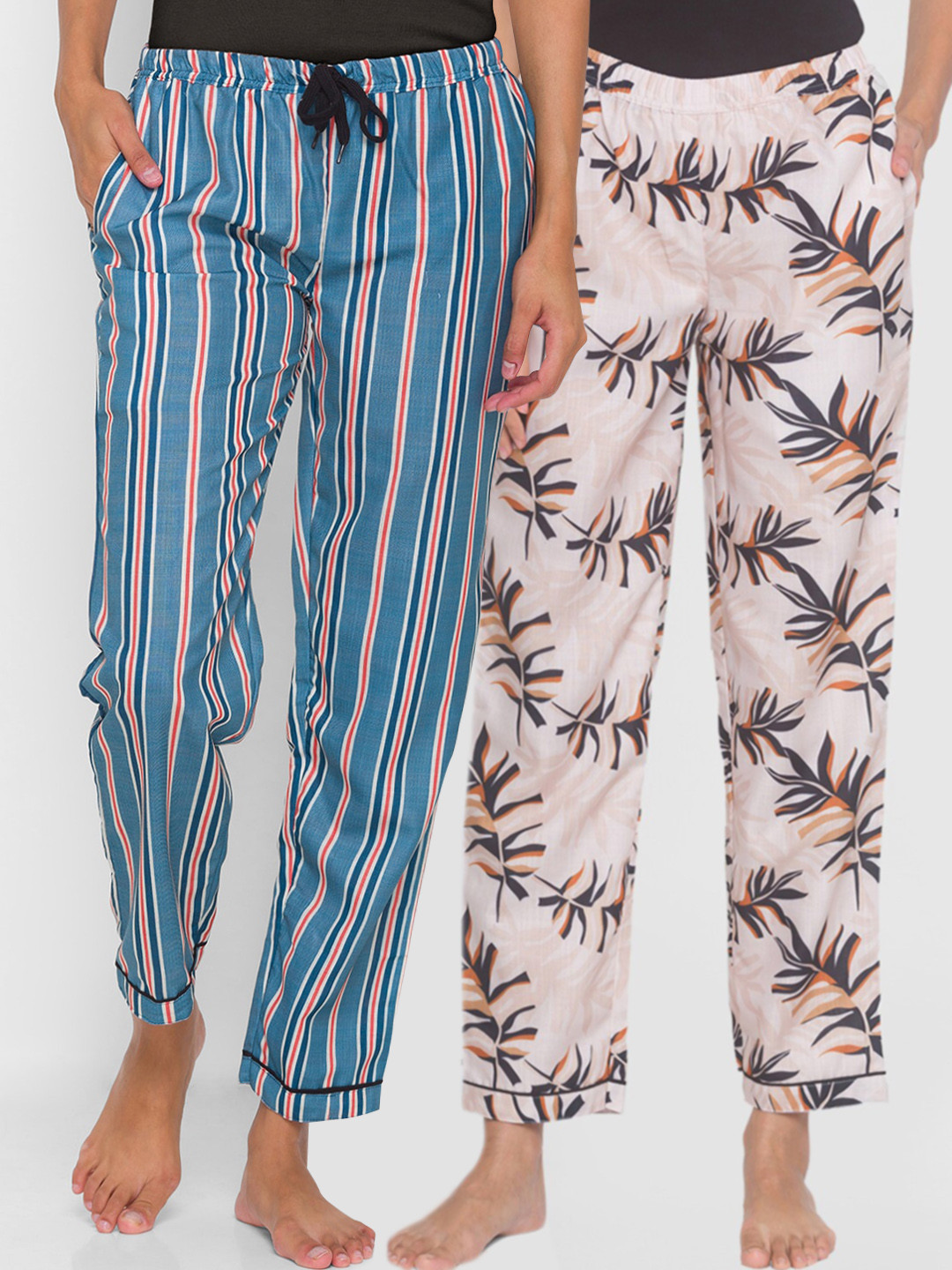 

FashionRack Women Beige & Blue Pack of 2 Printed Lounge Pants