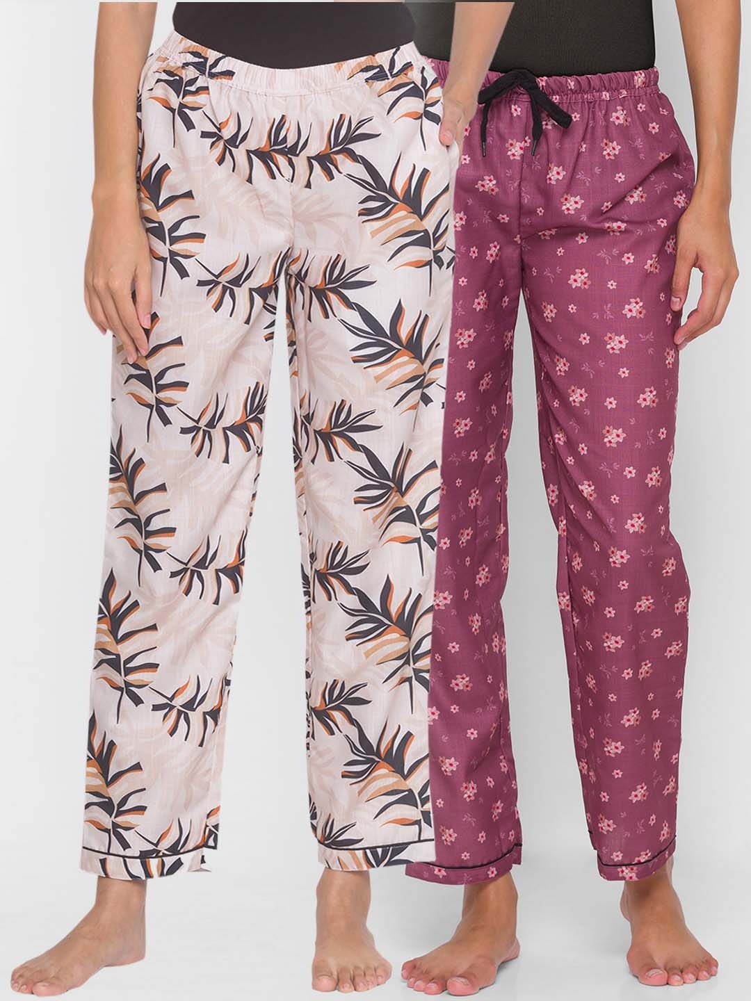 

FashionRack Pack Of 2 Printed Cotton Lounge Pants, Beige
