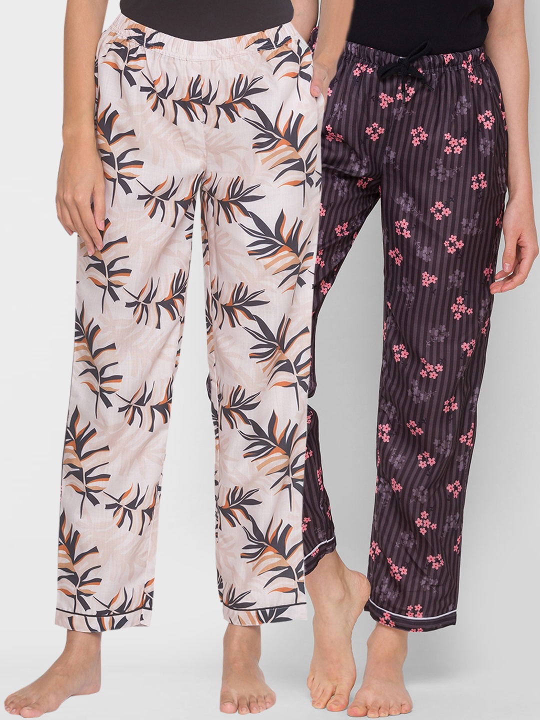 

FashionRack Pack of 2 Beige & Brown Printed Cotton Lounge Pants
