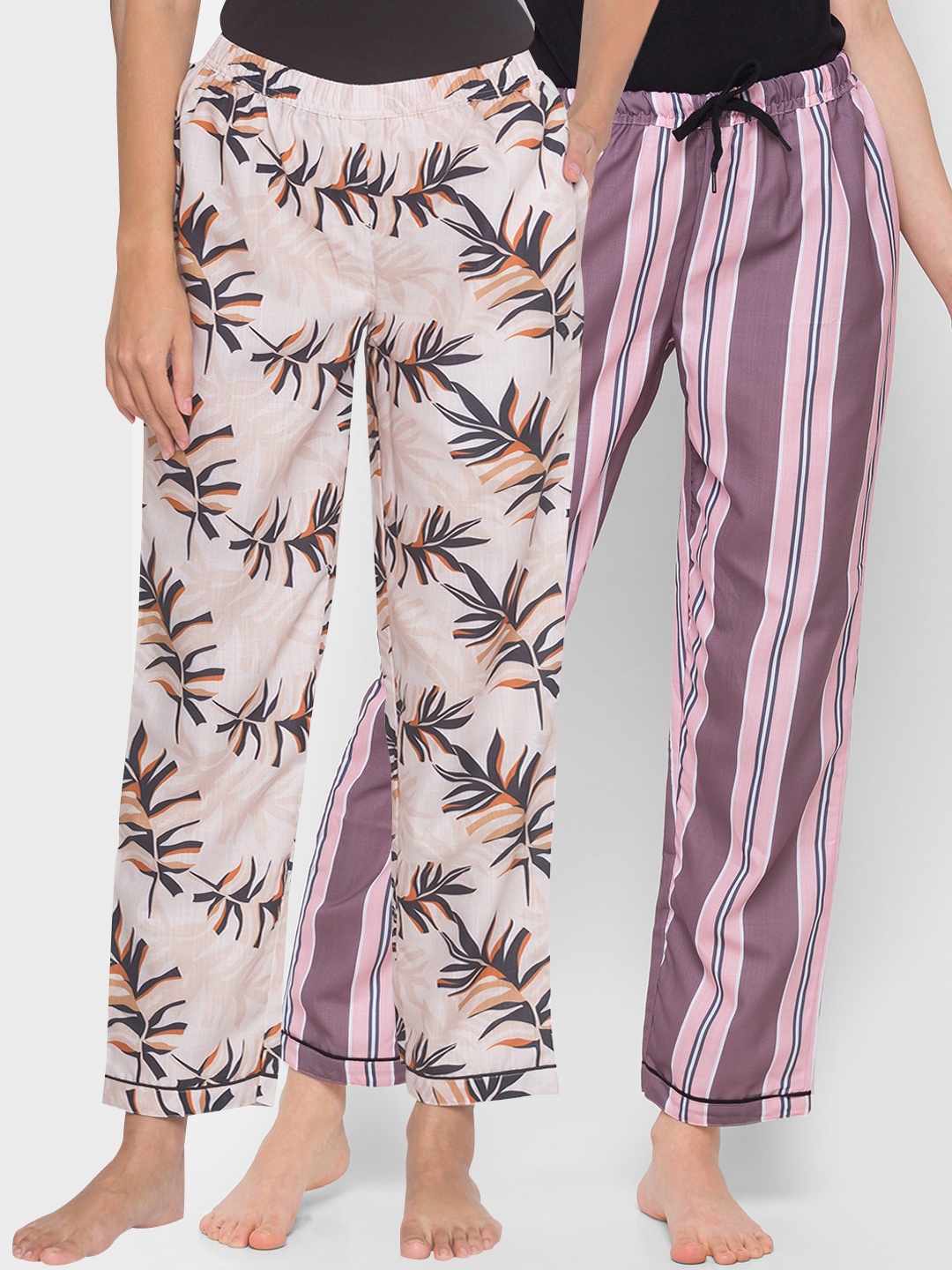 

FashionRack Women Pack of 2 Printed Cotton Lounge Pants, Beige