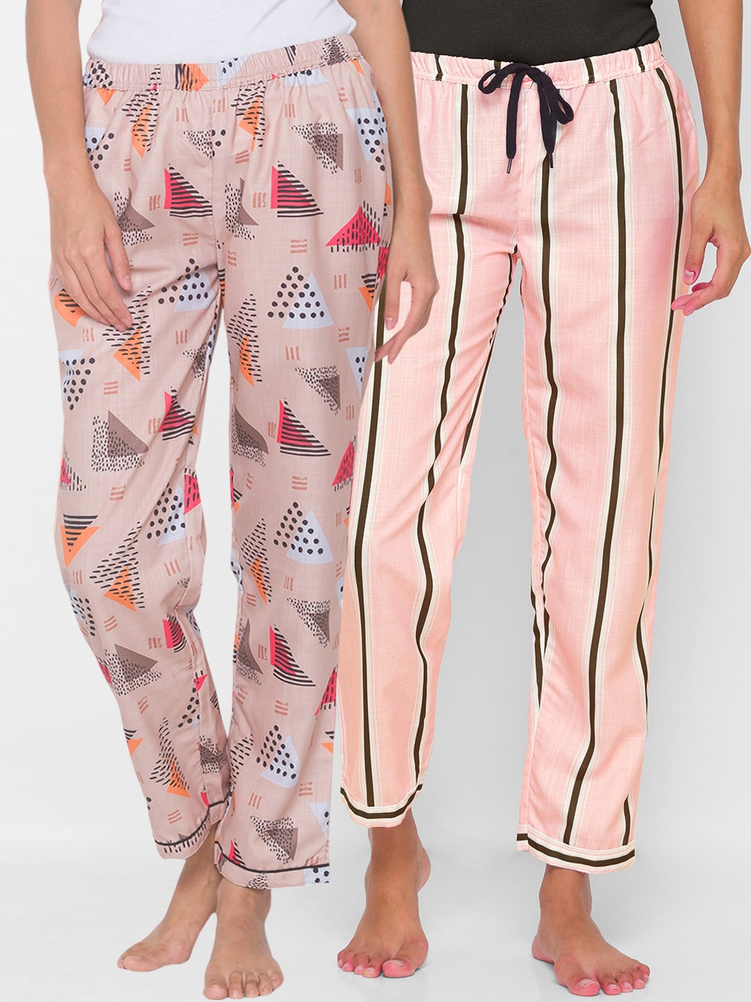 

FashionRack Women Pack Of 2 Printed Cotton Lounge Pants, Beige