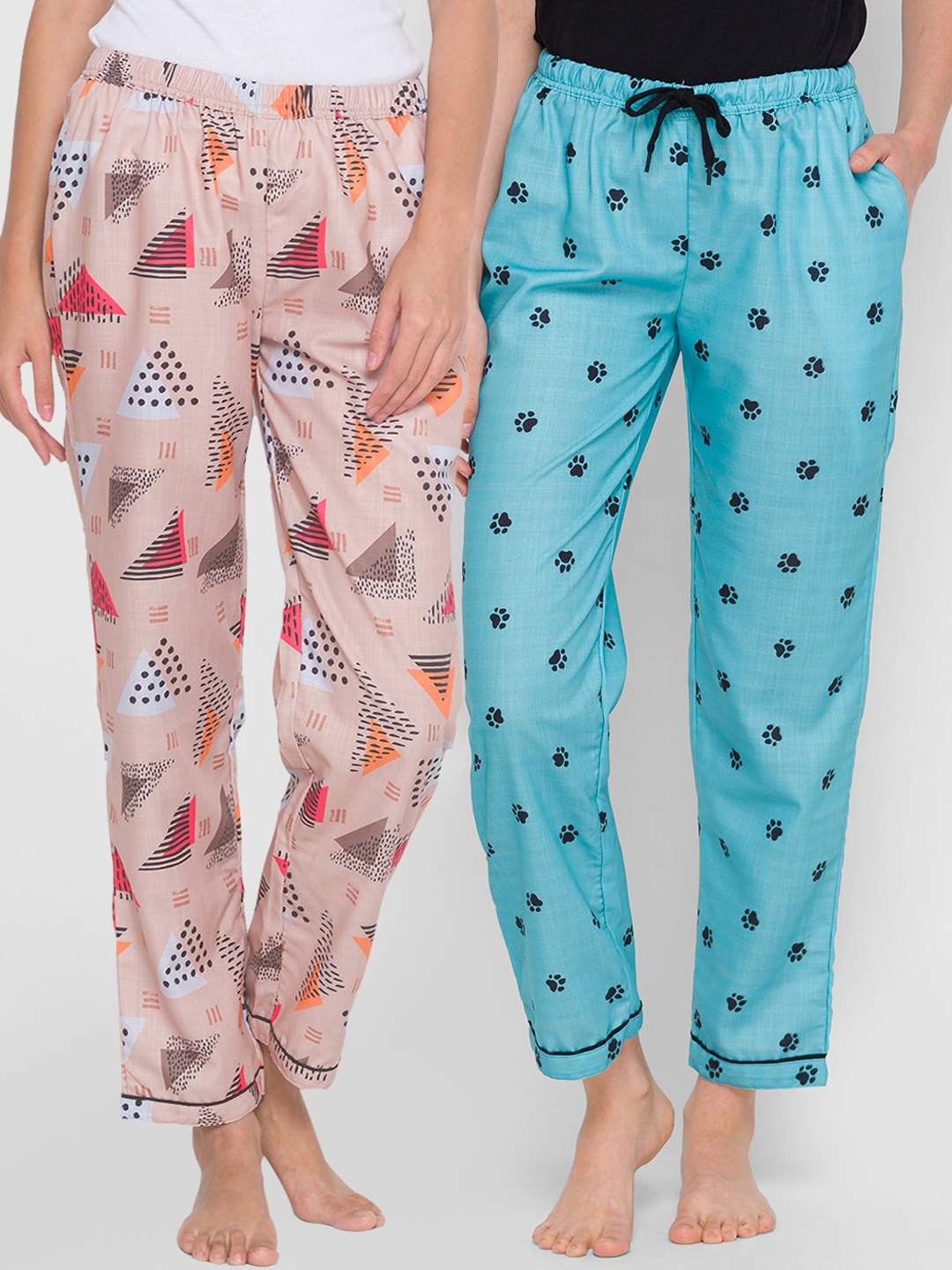 

FashionRack Women Beige & Blue Pack of 2 Printed Lounge Pants