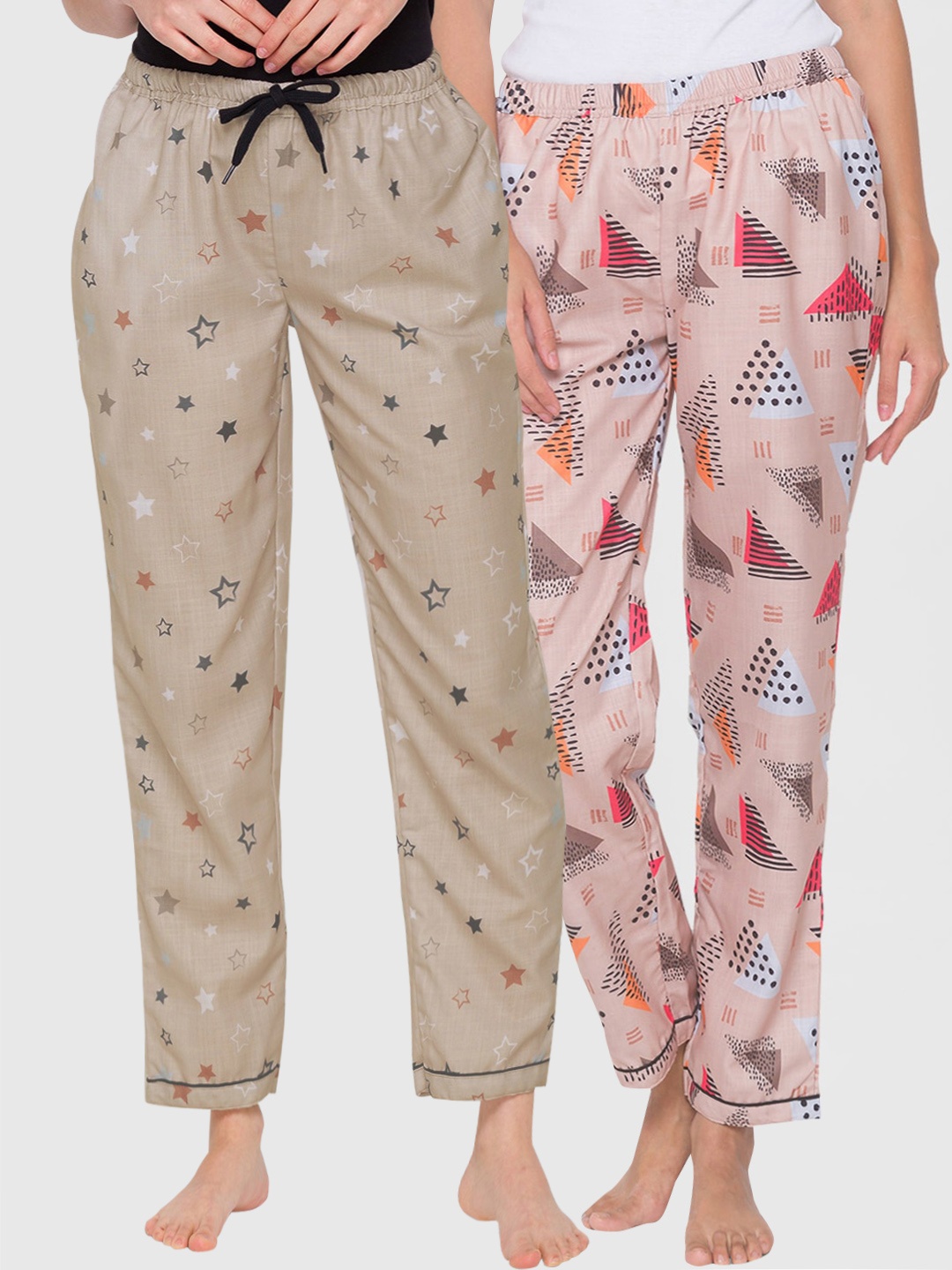 

FashionRack Women Pack of 2 Printed Cotton Lounge Pants, Beige