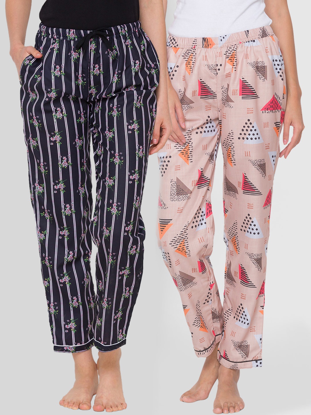 

FashionRack Pack of 2 Women Beige & Black Printed Lounge Pants
