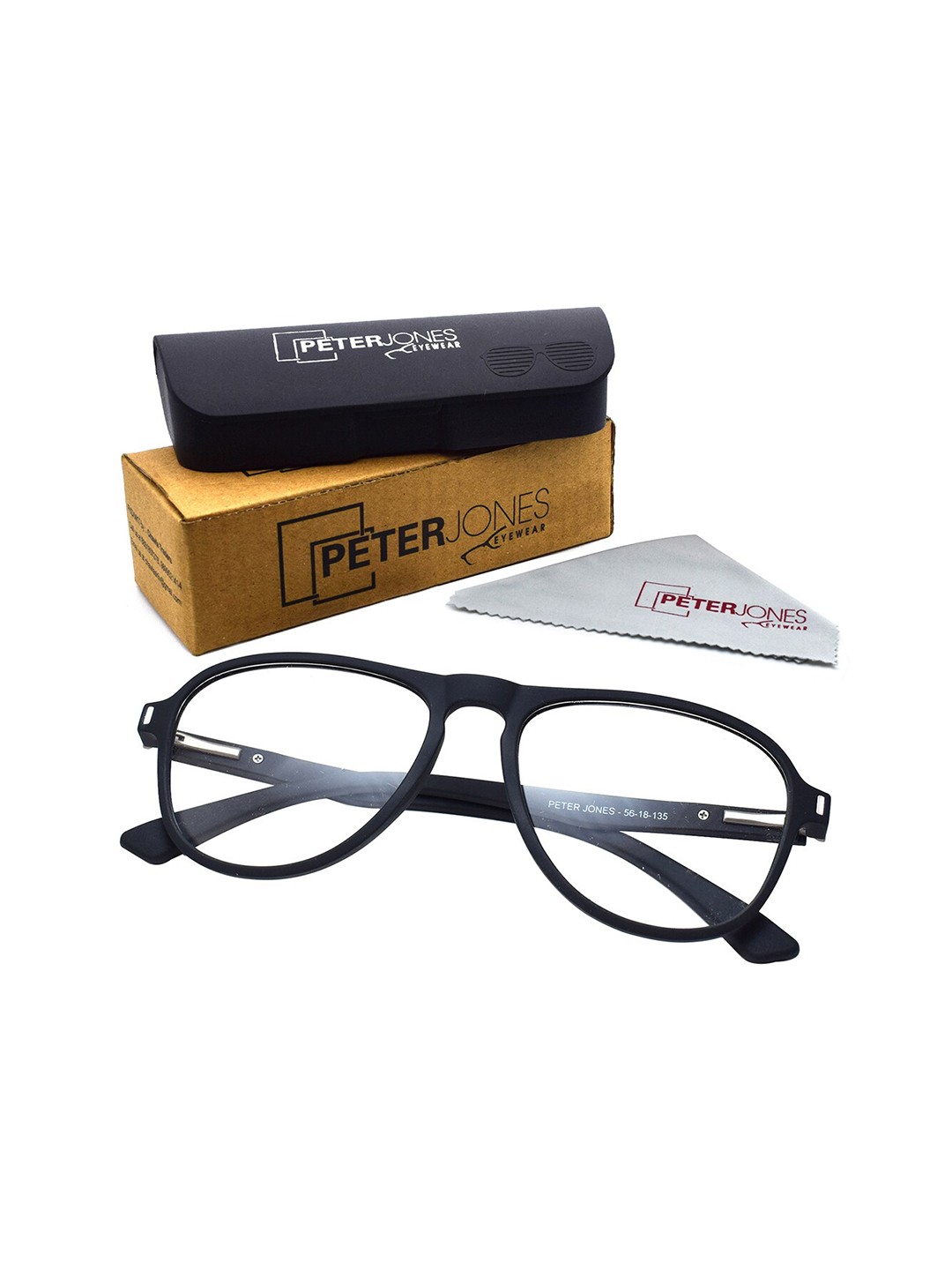 

Peter Jones Eyewear Unisex Black Full Rim Aviator Frames TR011F