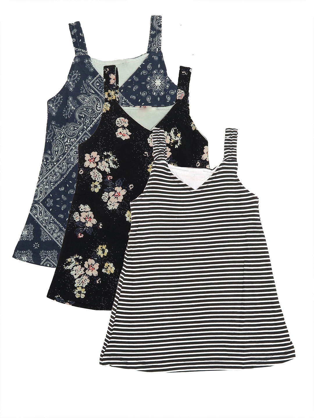 

OLIVE MIST Girls Set of 3 Printed A-Line Cotton Dress, Blue