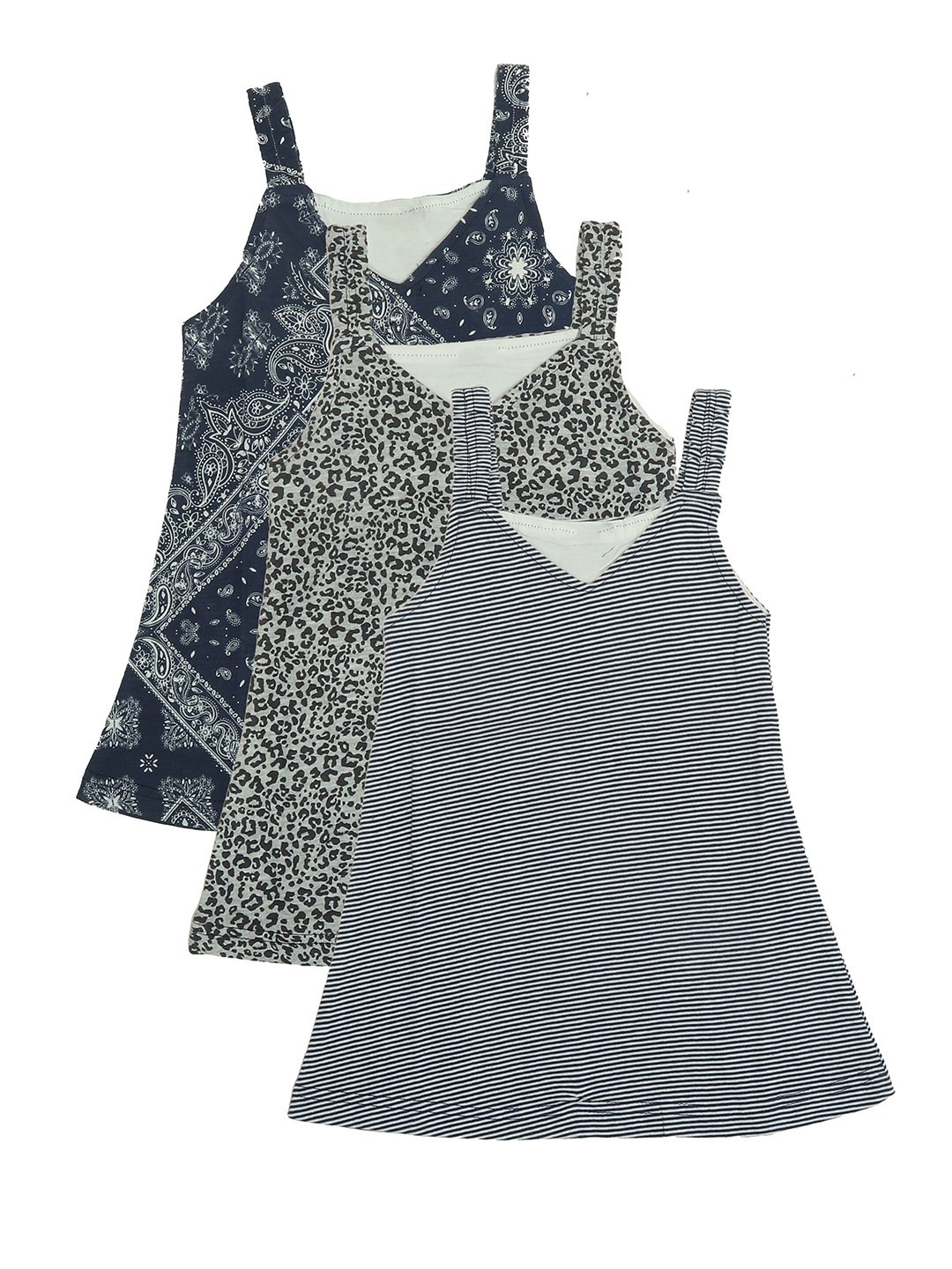 

OLIVE MIST Blue A-Line Printed Cotton Dress Pack of 3