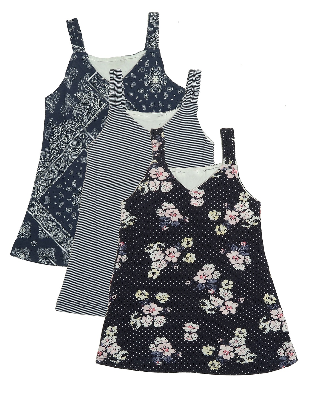 

OLIVE MIST Blue Pack of 3 Floral A-Line Cotton Dress