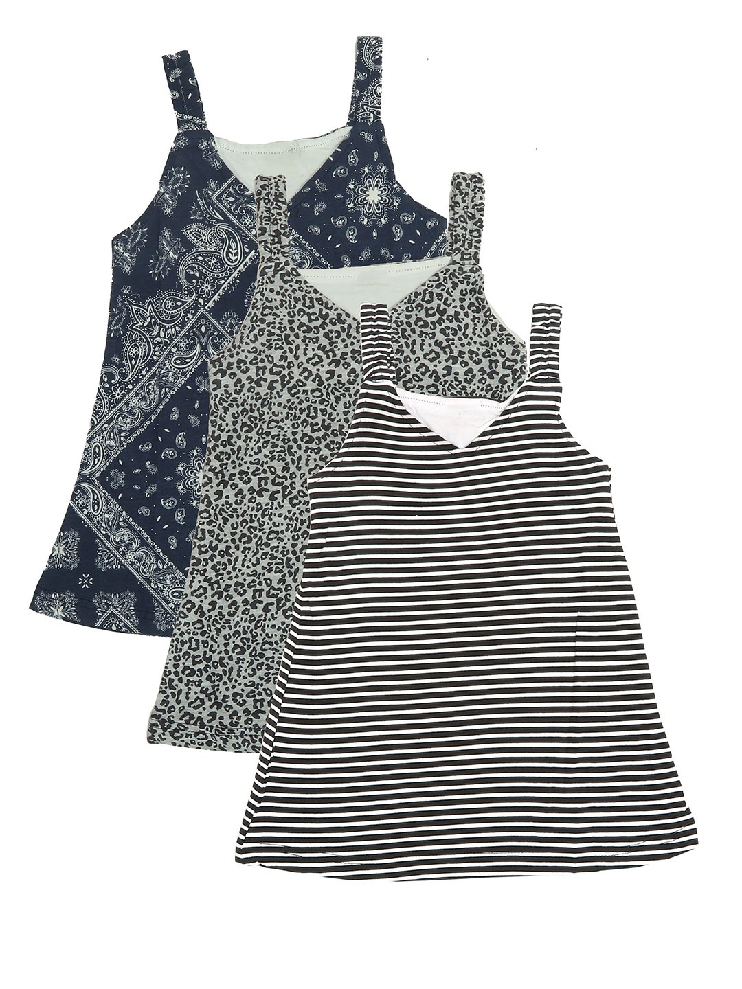 

OLIVE MIST Girls Kids Pack of 3 Navy Blue Printed A-Line Dress