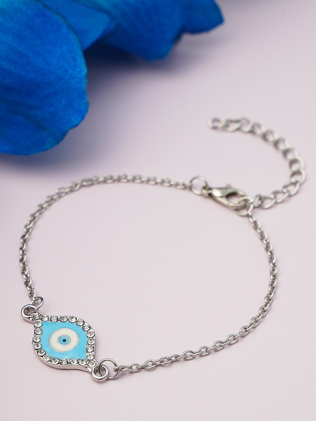 

Ferosh Women Silver-Toned & Blue Silver-Plated Charm Bracelet