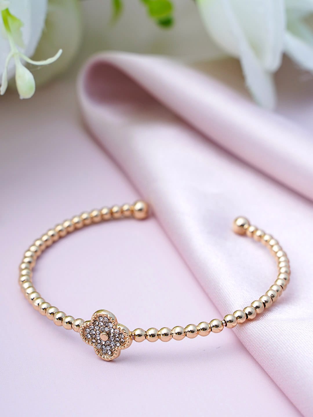 

Ferosh Women Gold-Toned & White Cuff Bracelet