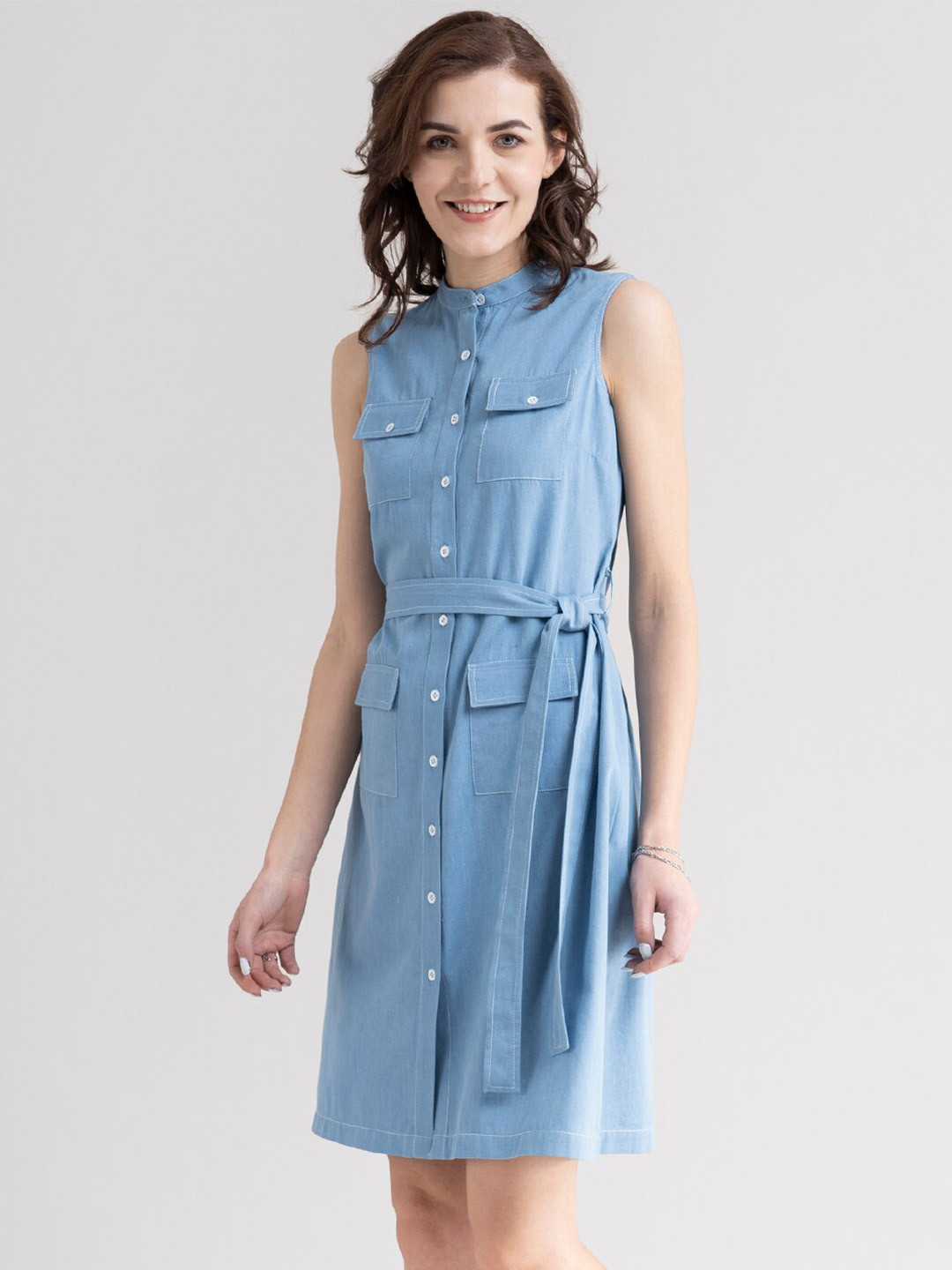 

FableStreet Blue Formal Shirt Dress