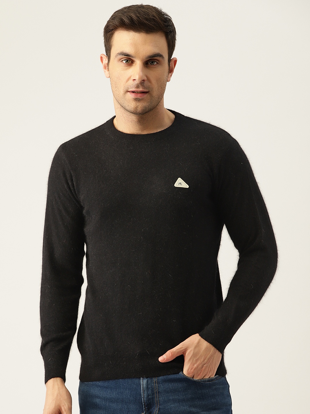 

Monte Carlo Solid Woollen Blend Pullover, Black