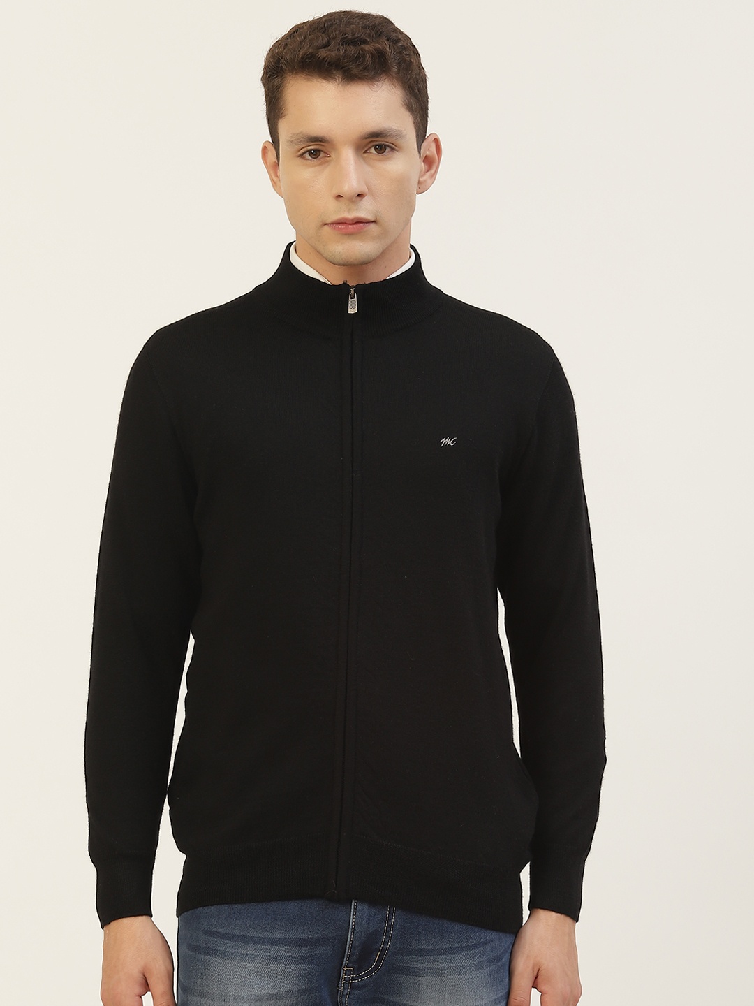 

Monte Carlo Men Black Solid Zipper Cardigan