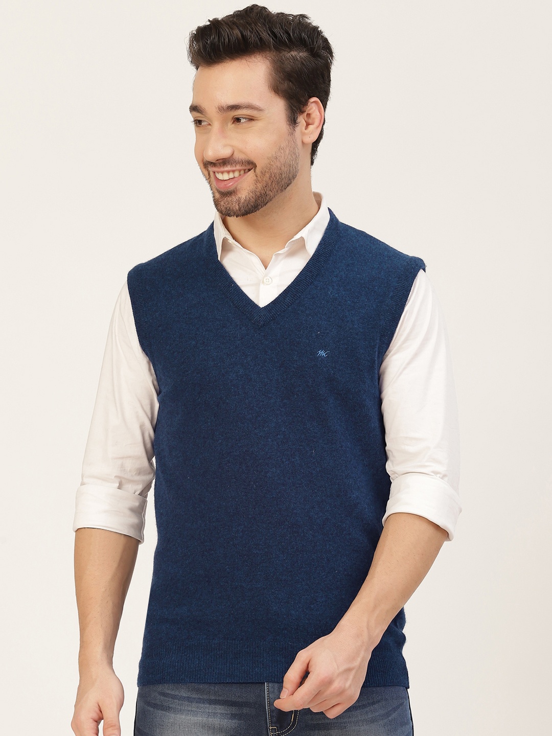 

Monte Carlo Men Solid V-Neck Sweater Vest, Blue