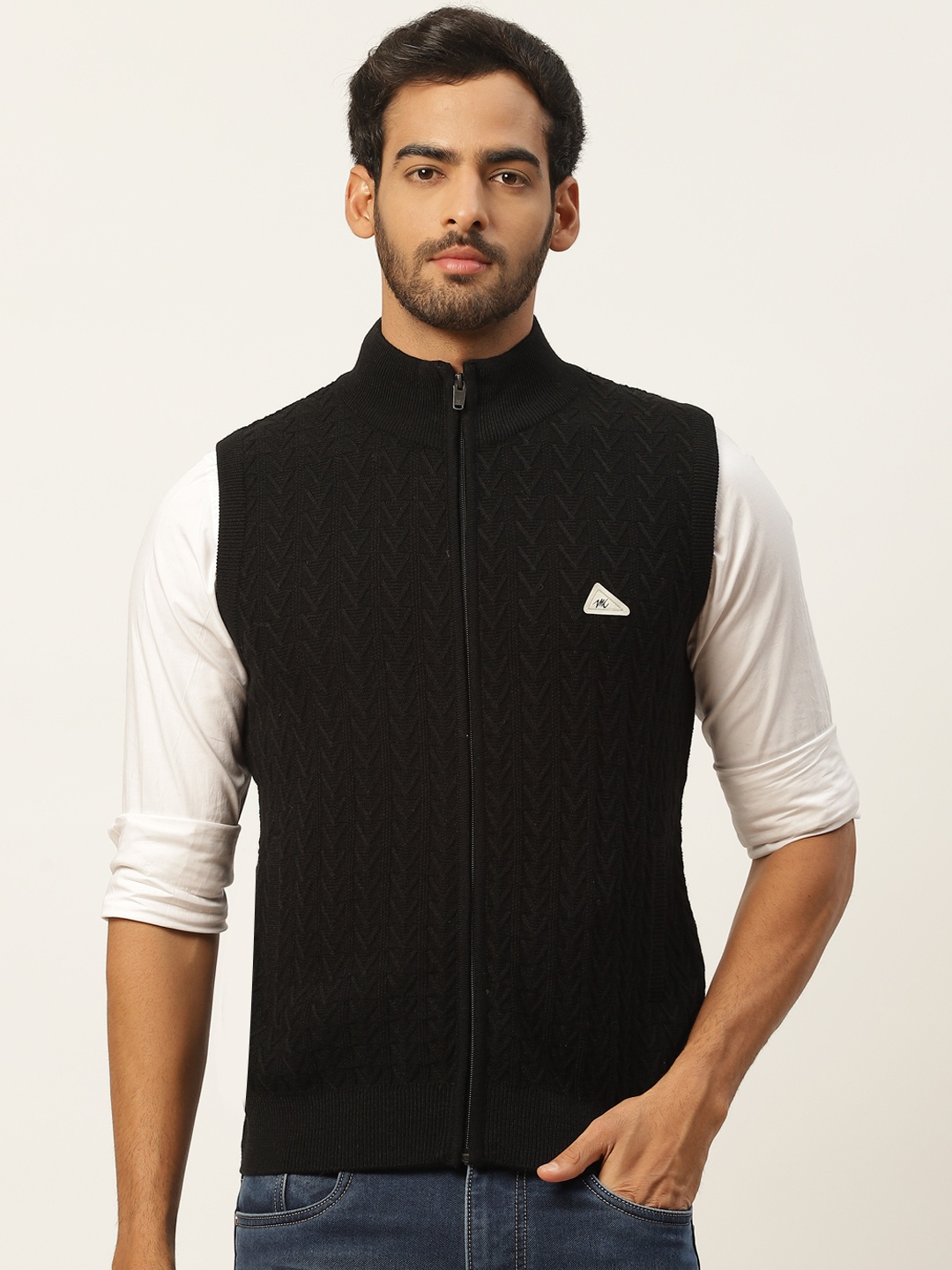 

Monte Carlo Men Black Cable Knit Cardigan with Applique Detail