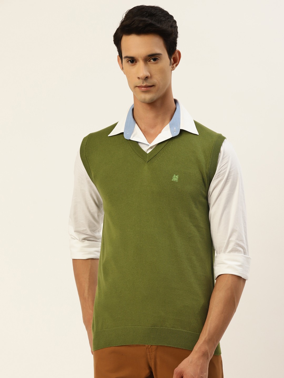 

Monte Carlo Men Olive Green Cotton Sweater Vest