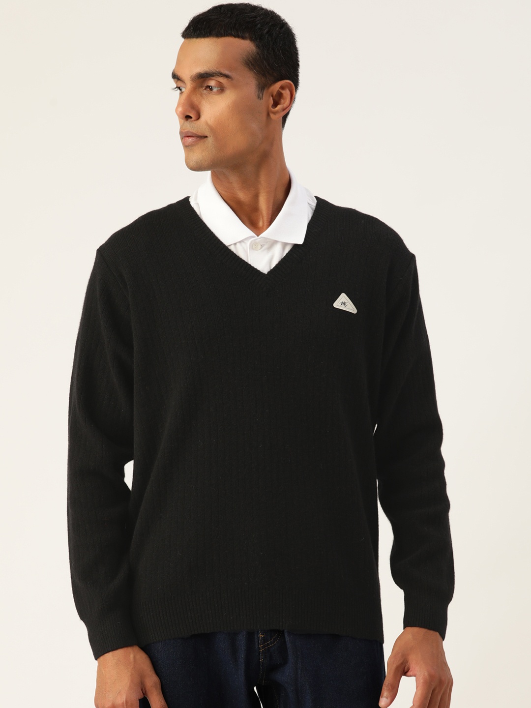 

Monte Carlo Men Black Ribbed V-Neck Pullover
