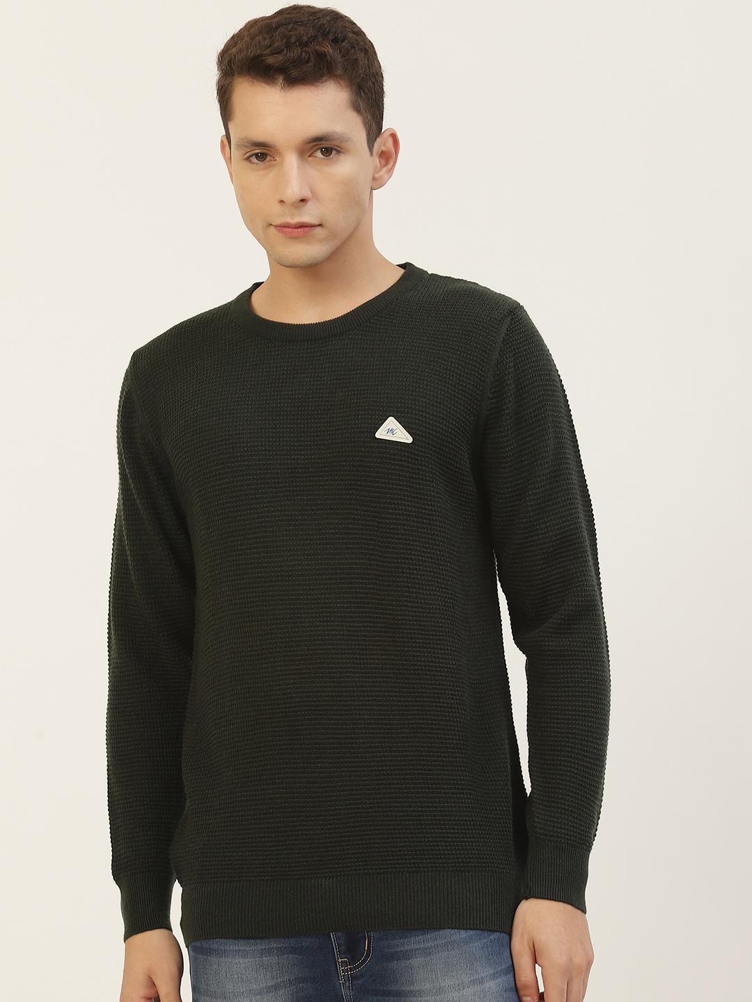 

Monte Carlo Men Olive Green Self Design Sweater