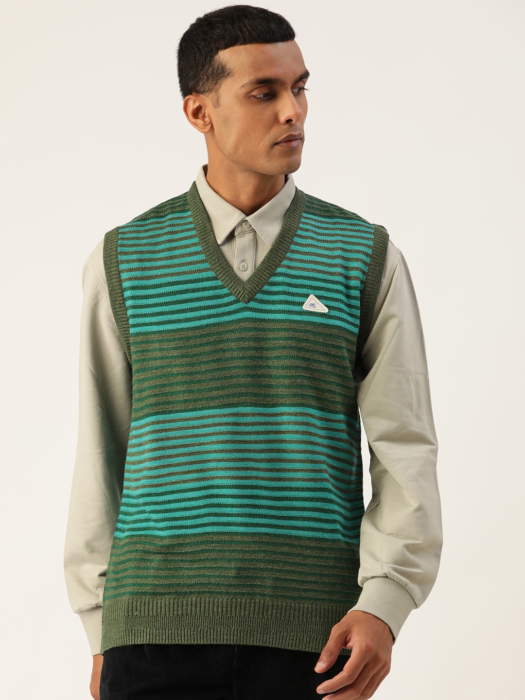 

Monte Carlo Men Green Striped Sweater Vest