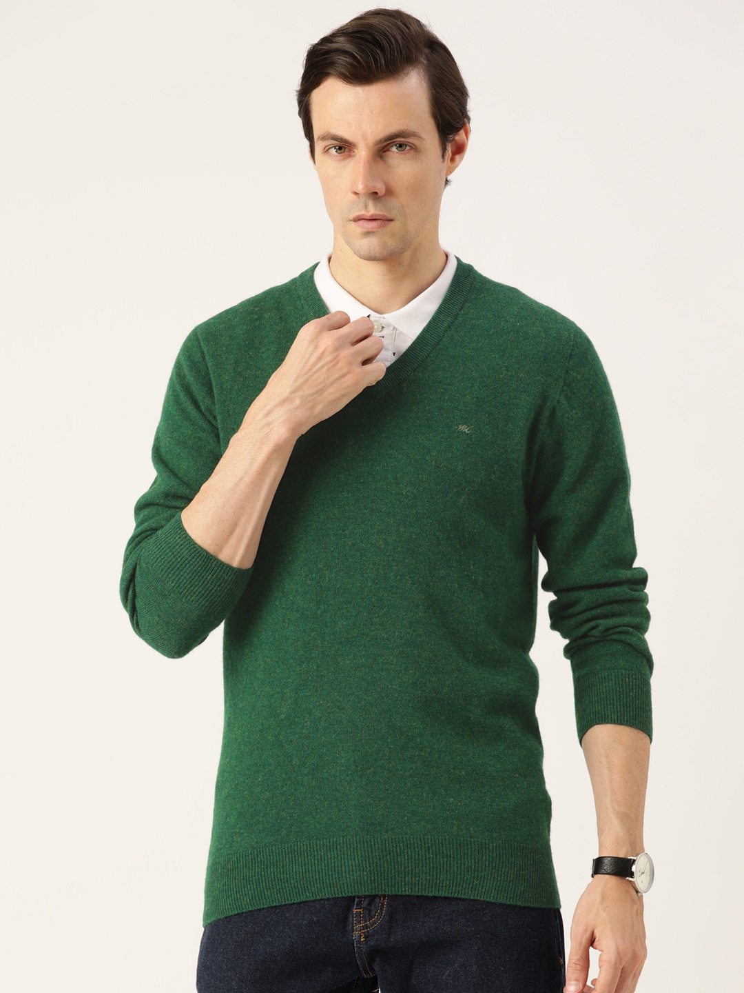 

Monte Carlo Men Green Solid Knitted Pullover