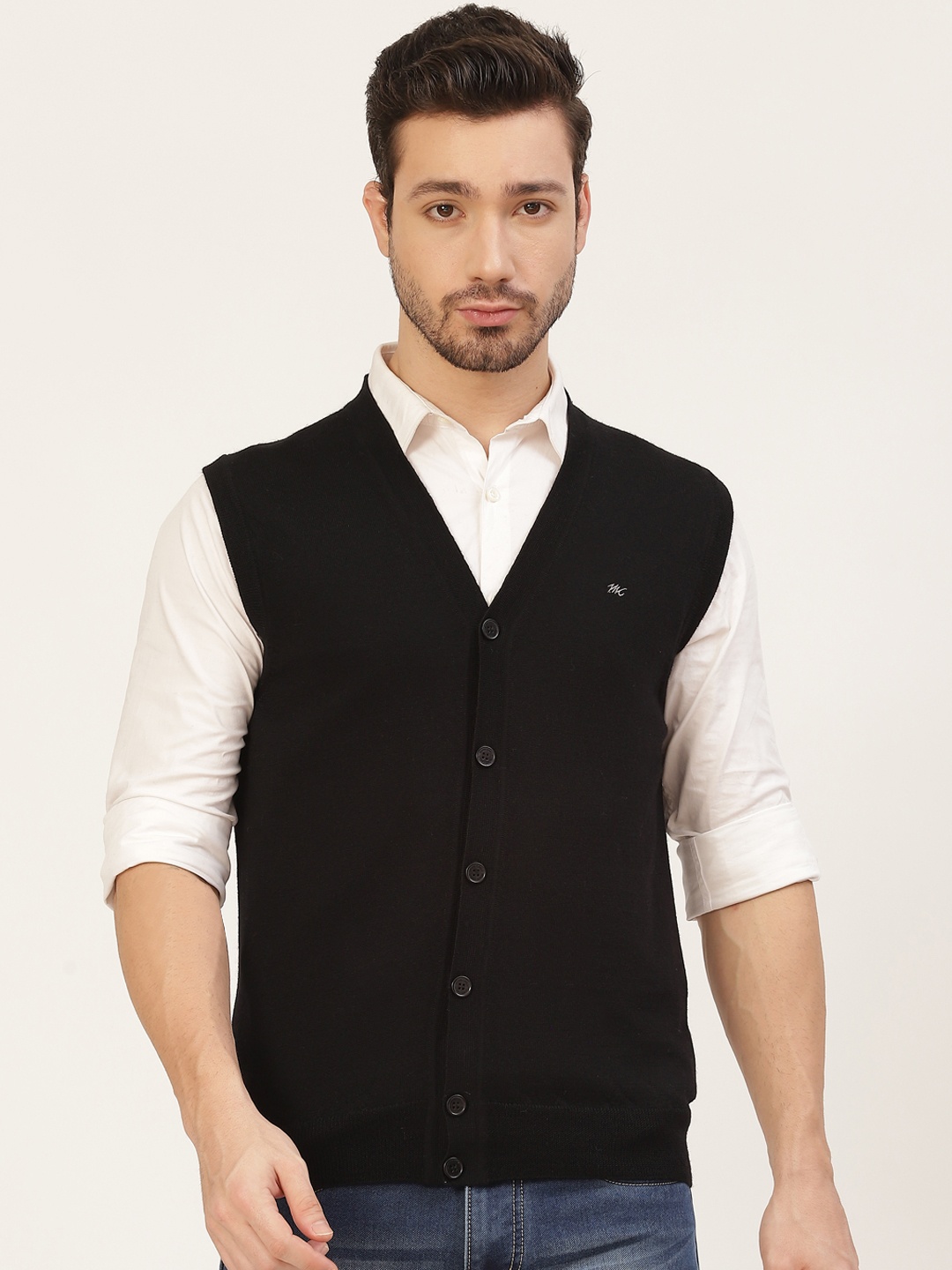 

Monte Carlo Men Black Solid V-Neck Wool Cardigan
