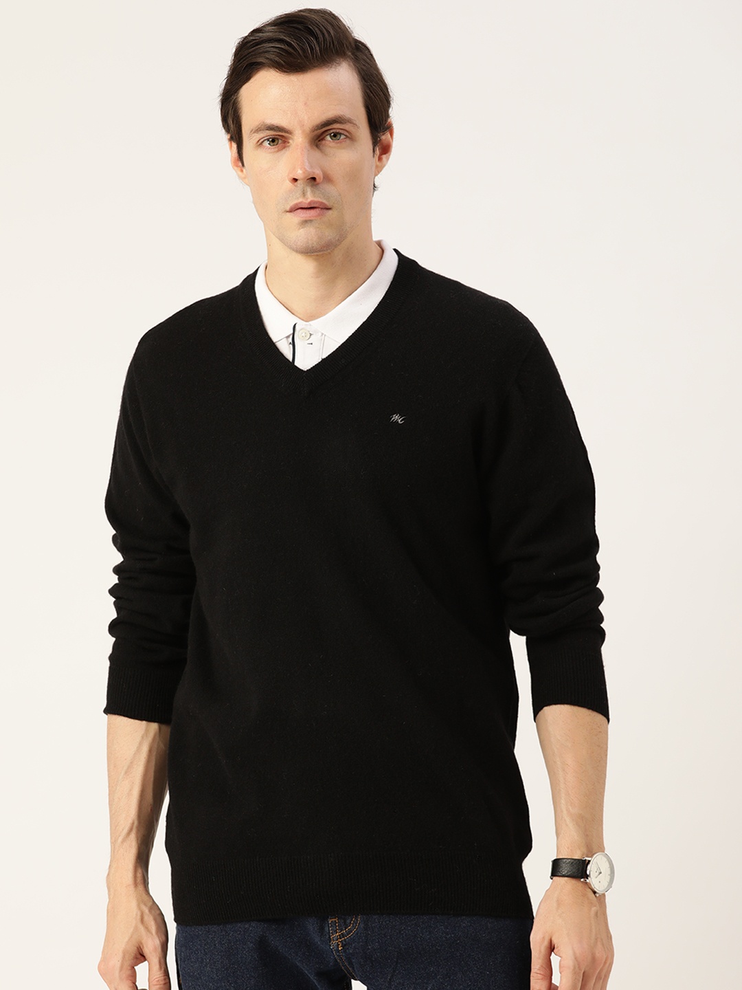 

Monte Carlo Men Black Solid Knitted Pullover