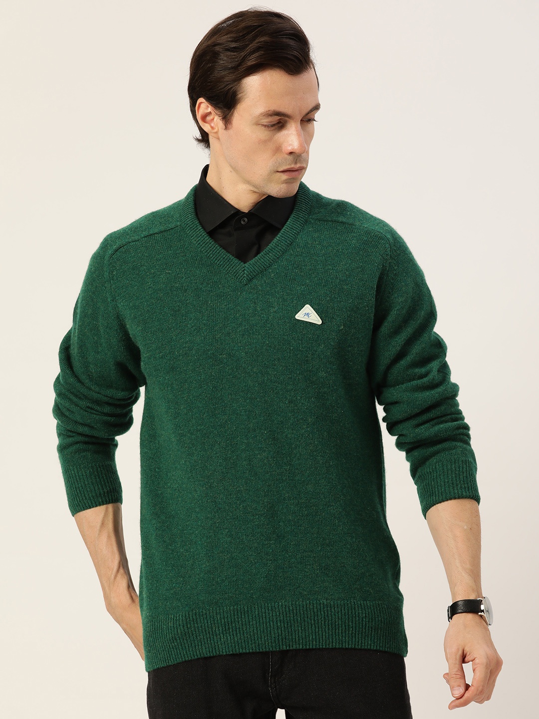 

Monte Carlo Men Green Solid Knitted Pullover