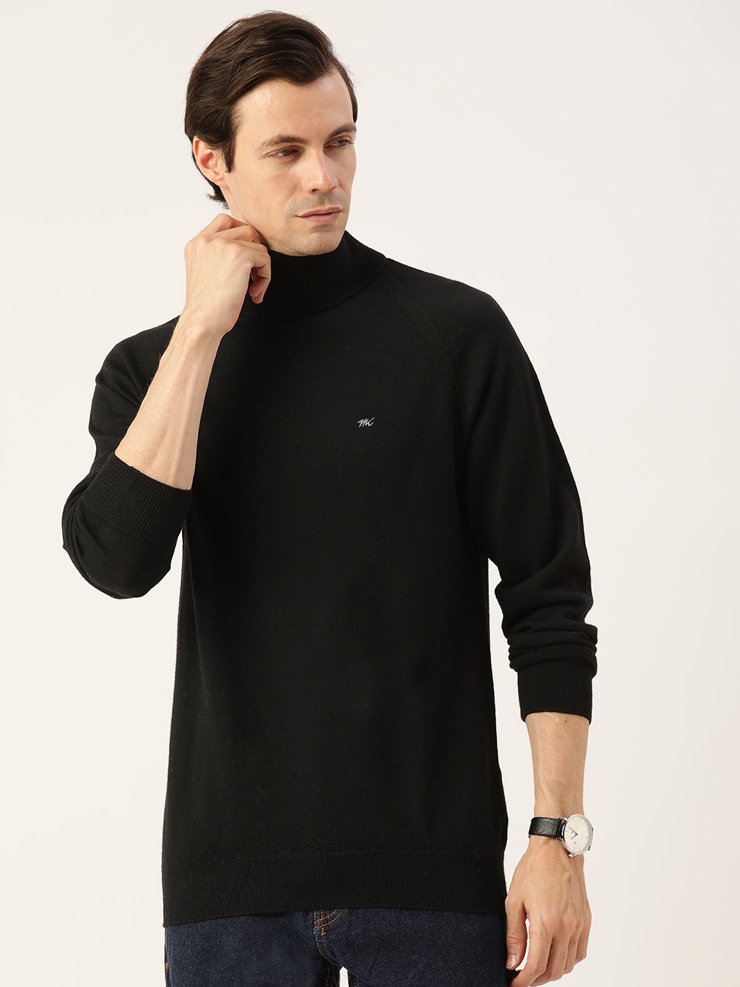 

Monte Carlo Men Black Pure Wool Solid Pullover